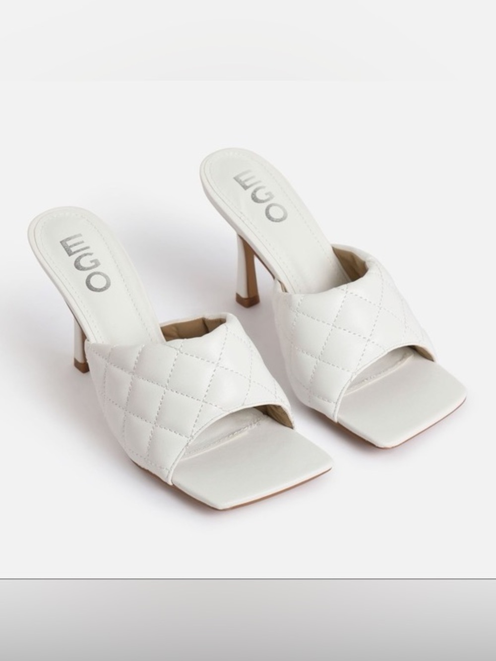 EGO Tropez White Vegan Leather Quilted Square Toe Open Heels US 9.5